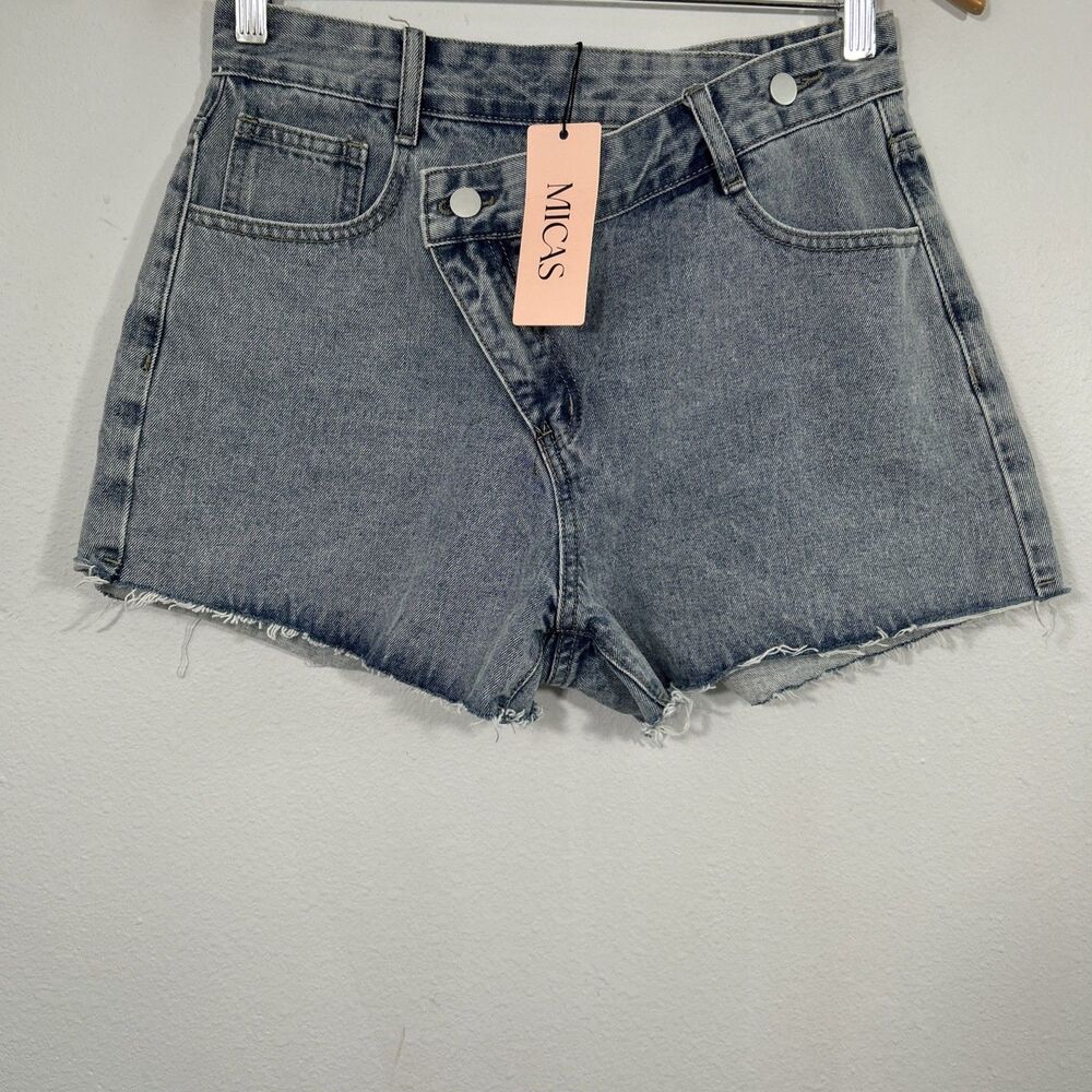 Micas Denim Shorts Womens 31 Blue Criss Cross Fray‎ Hem 90s Y2K